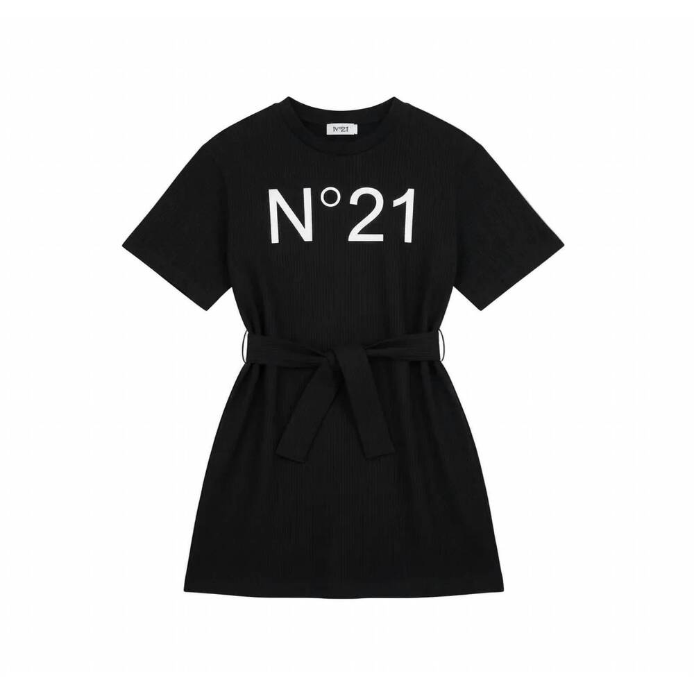 NEW N°21 girls logo t-shirt dress with tie belt in black